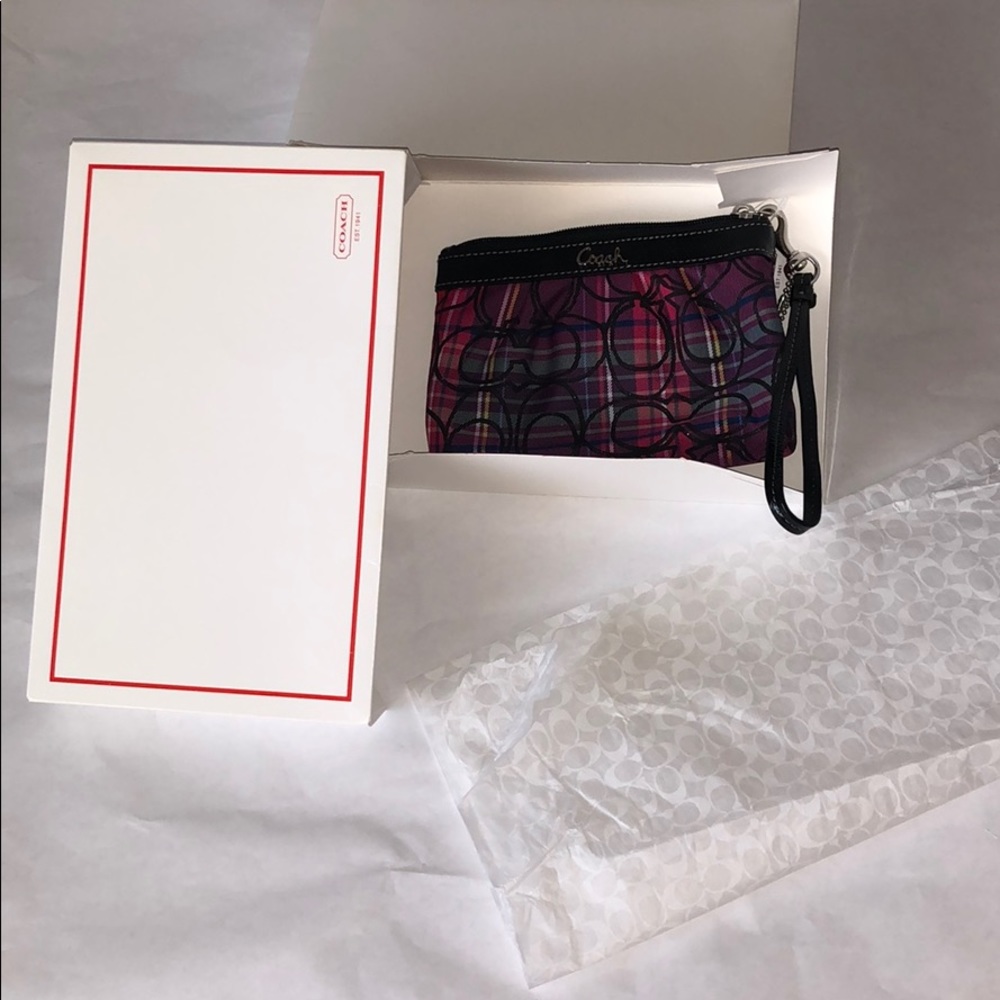 Coach Multi Color Tartan Purple Pink Wristlet